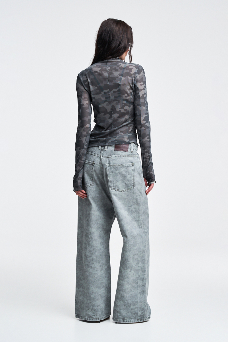 Лонгслив из сетки в паттерн Label .B, цвет: хаки  | новая коллекция купить онлайн
