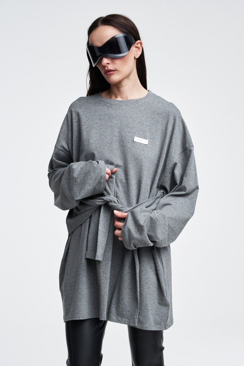 Лонгслив объемный с завязками Label .B, цвет: серый меланж Tp.03.5.0826GRM | новая коллекция купить онлайн