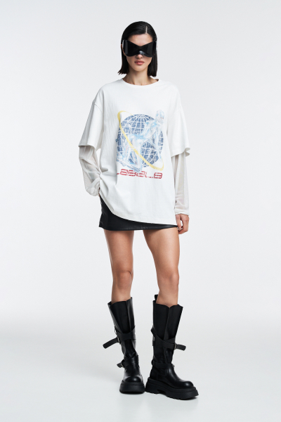 Футболка с двойными рукавами Label .B, цвет: молочный  | новая коллекция купить онлайн