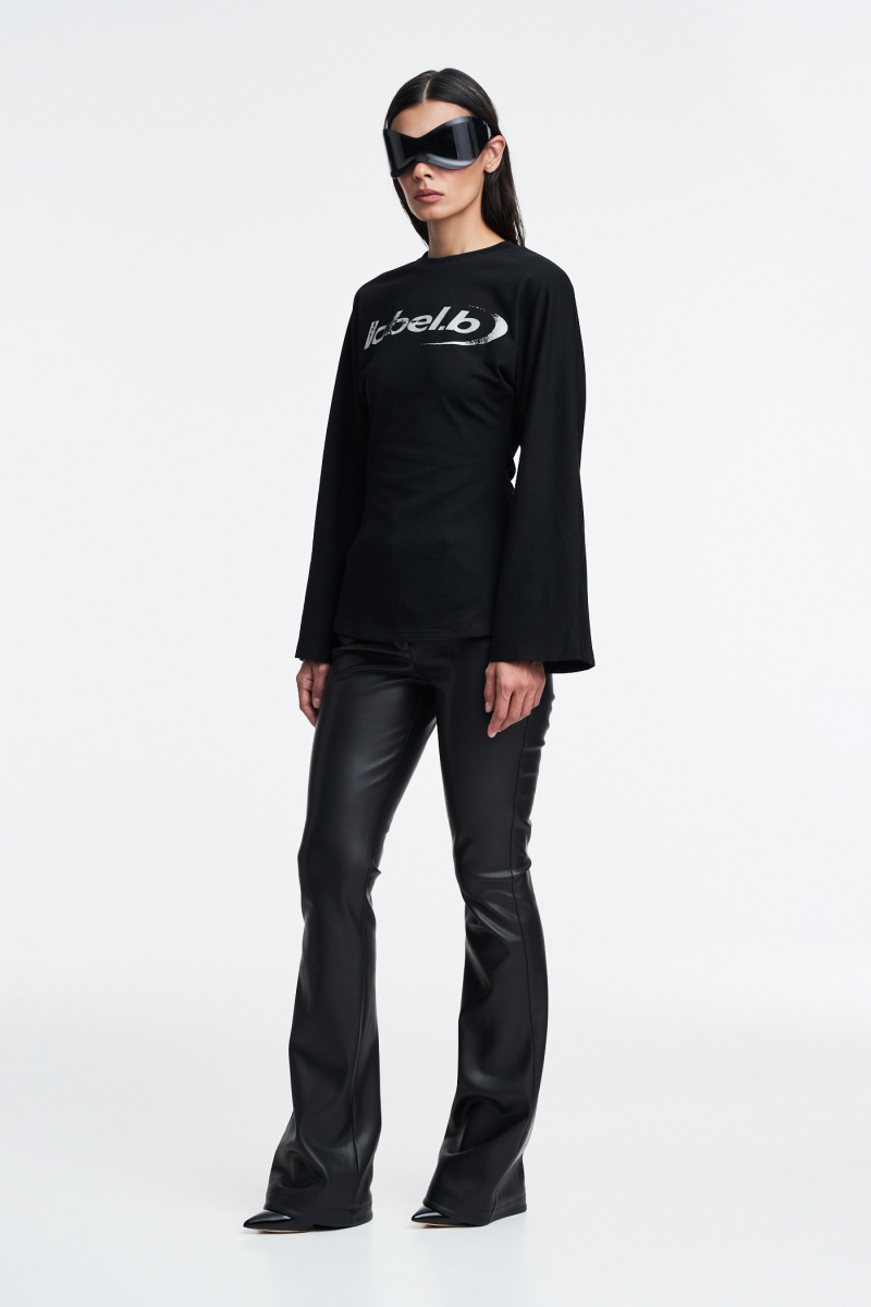 Брюки клеш из экокожи (черный) Label .B, цвет: Черный  | новая коллекция купить онлайн