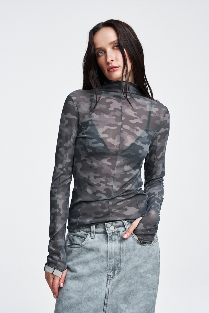 Лонгслив из сетки в паттерн Label .B, цвет: хаки  | новая коллекция купить онлайн